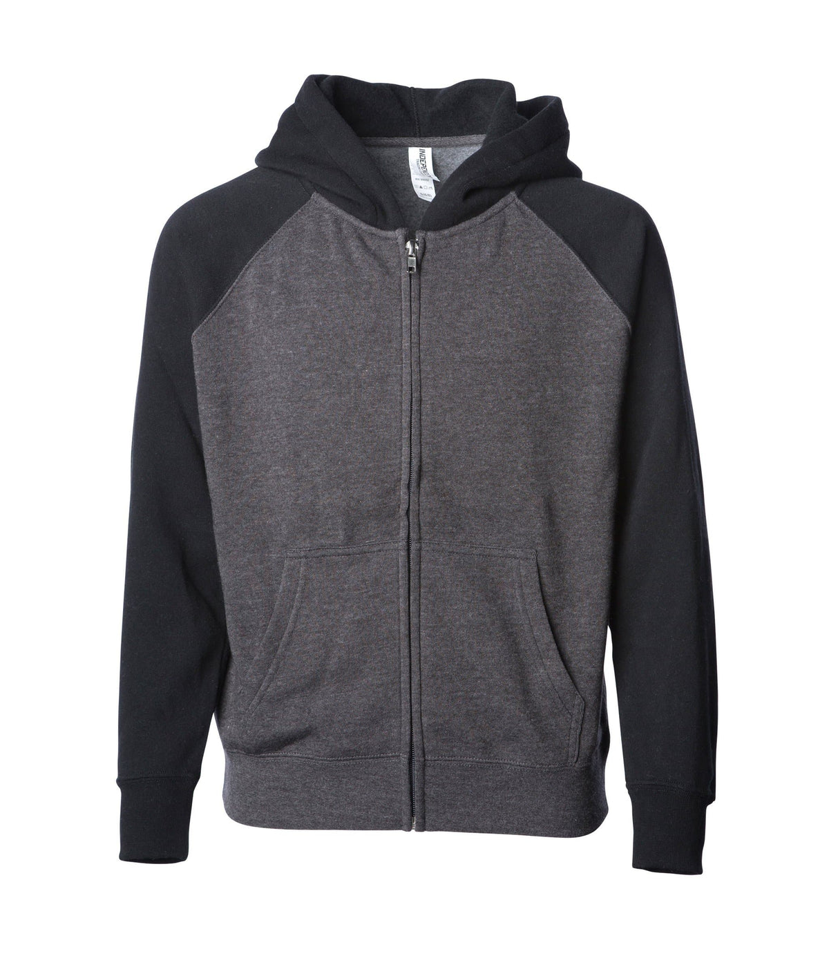 INDEPENDENT PRM15YSBZ, Youth Lightweight Special Blend Raglan Zip Hood, Carbon Black