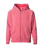 INDEPENDENT PRM15YSBZ, Youth Lightweight Special Blend Raglan Zip Hood, Pomegranate