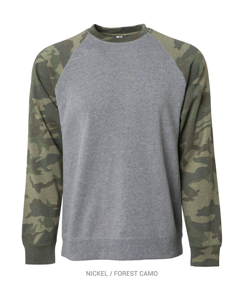 INDEPENDENT PRM30SBC-P1, Prm30sbc - Unisex Special Blend Raglan Crew (colors M-s), Nickel Forest Camo