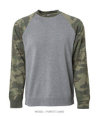 INDEPENDENT PRM30SBC-P1, Prm30sbc - Unisex Special Blend Raglan Crew (colors M-s), Nickel Forest Camo