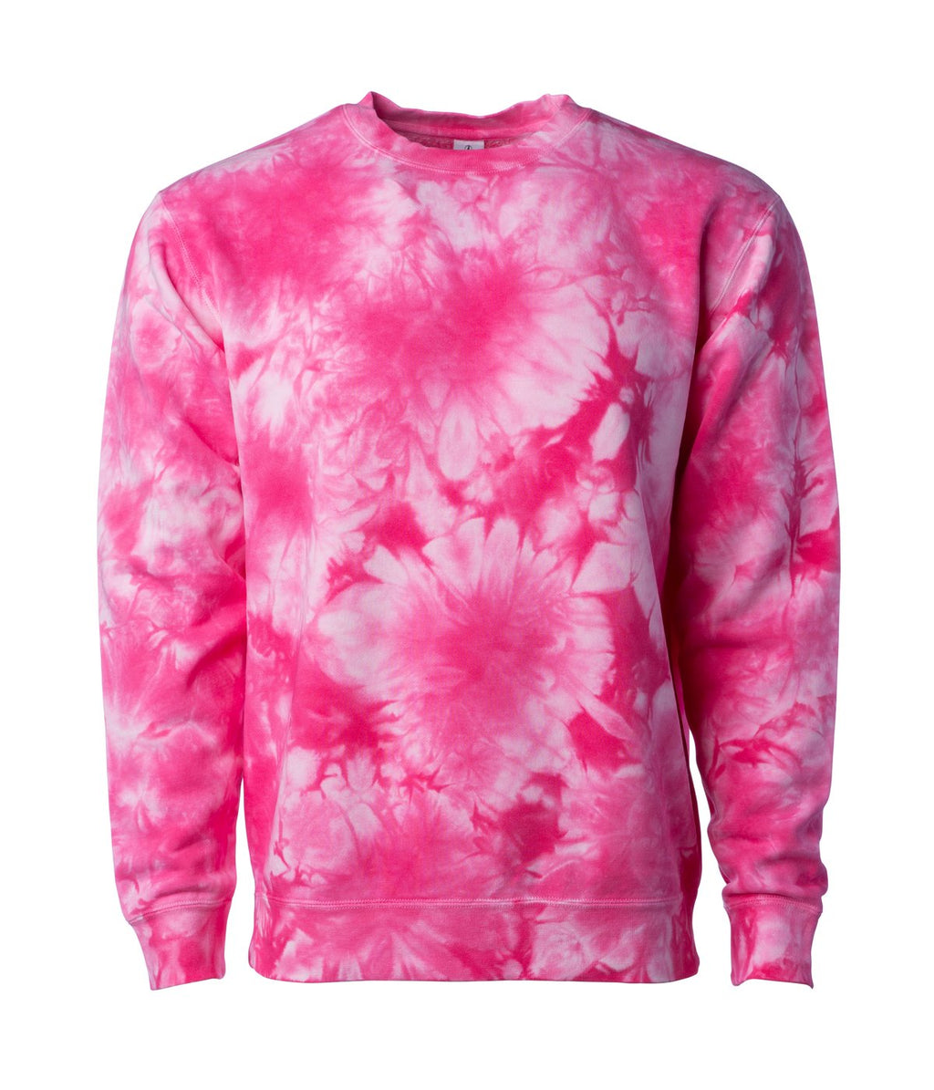 INDEPENDENT PRM3500TD-P1, Prm3500td - Unisex Midweight Tie Dye Crew (colors T-t), Tie Dye Pink