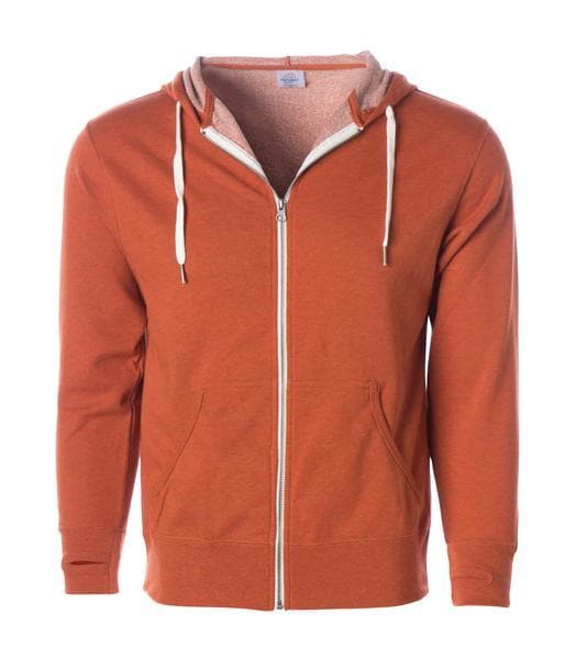 INDEPENDENT PRM90HTZ-P1, Prm90htz - Unisex French Terry Zip Hooded Sweatshirt (colors B-o), Burnt Orange Heather
