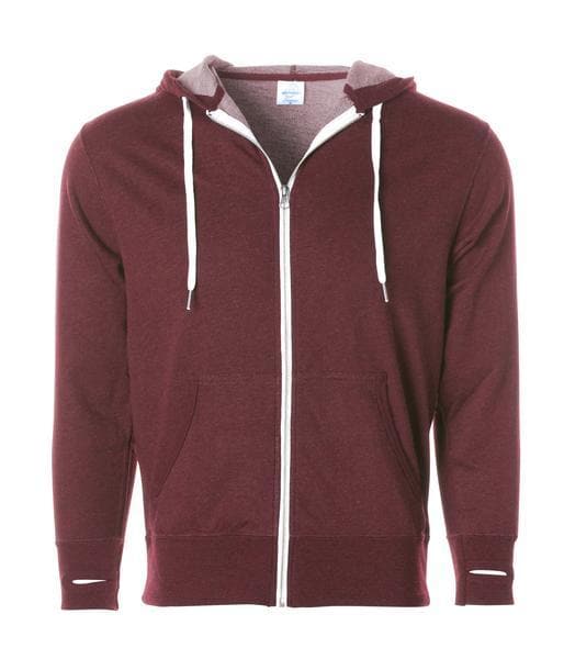 INDEPENDENT PRM90HTZ-P1, Prm90htz - Unisex French Terry Zip Hooded Sweatshirt (colors B-o), Burgundy Heather