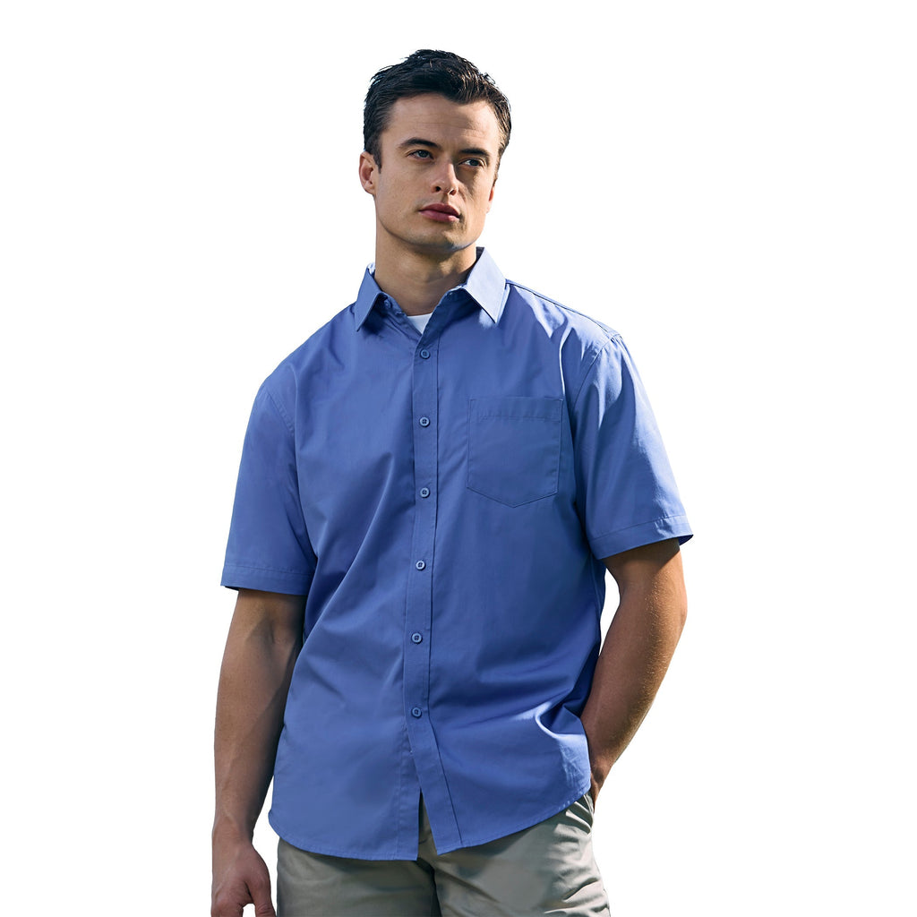 CX2 S04605, - Ashton - Poly Cotton Twill Short Sleeve Easy-care Shirt, Blue