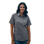 CX2 S04606, - Ashton - Ladies Poly Cotton Twill Short Sleeve Easy-care Shirt, Grey