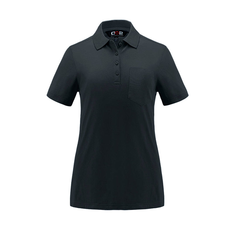 CX2 S05746, - Caddy - Ladies Pique Mesh Polo W/ Pocket, Black