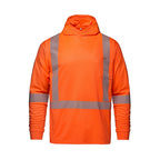 CX2 Hi-Vis S05985, - Glow - Long Sleeve Hi-vis Hooded T-shirt With Segmented Stripes, Fluorescent Orange