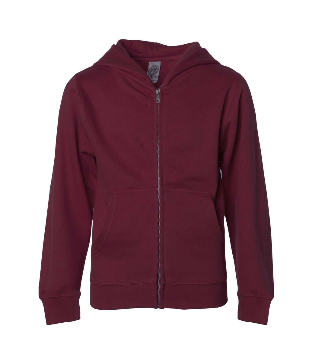 INDEPENDENT SS4001YZ, Youth Midweight Zip Hooded Sweatshirt, Maroon