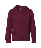 INDEPENDENT SS4001YZ, Youth Midweight Zip Hooded Sweatshirt, Maroon