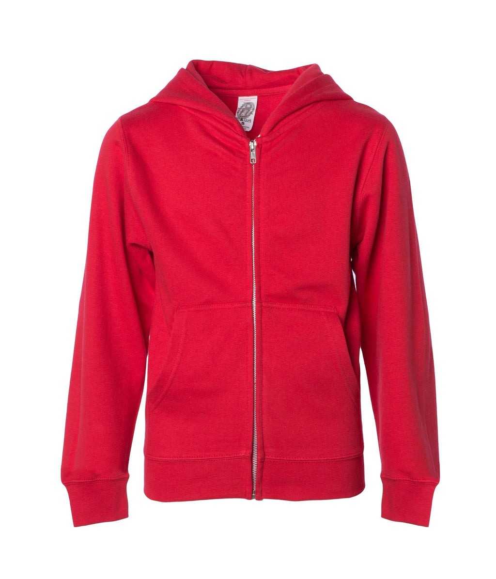 INDEPENDENT SS4001YZ, Youth Midweight Zip Hooded Sweatshirt, Red