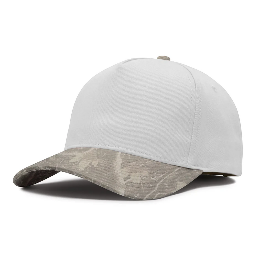 Independent Trading Co. INDHAT5P, Five Panel Classic Twill Snapback Hat, White Deadwood Tree Camo