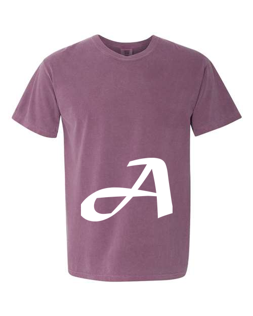 Alphabet A T-Shirt 9 inch calligraphy White ink, Berry