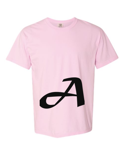 Alphabet A T-Shirt 9 inch calligraphy Black ink, Blossom