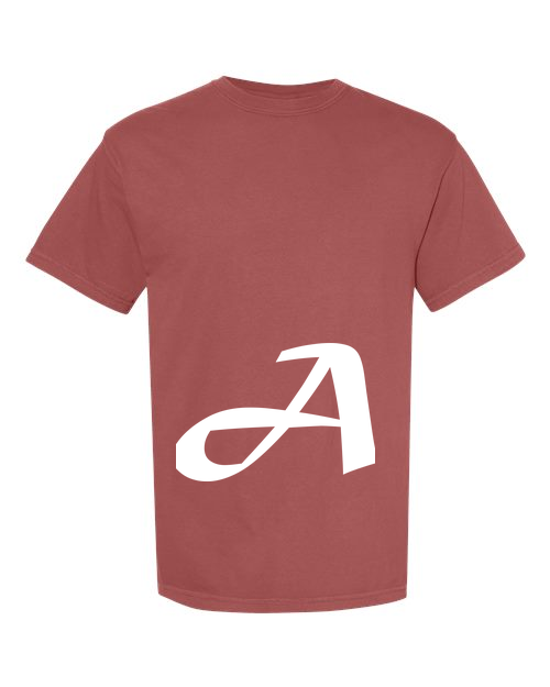 Alphabet A T-Shirt 9 inch calligraphy White ink, Brick