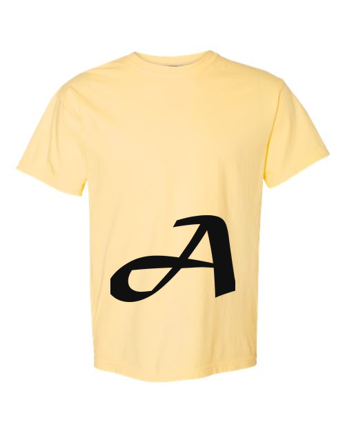 Alphabet A T-Shirt 9 inch calligraphy Black ink, Butter