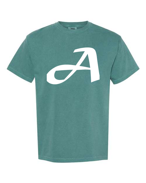 Alphabet A T-Shirt 9 inch calligraphy White ink, Emerald
