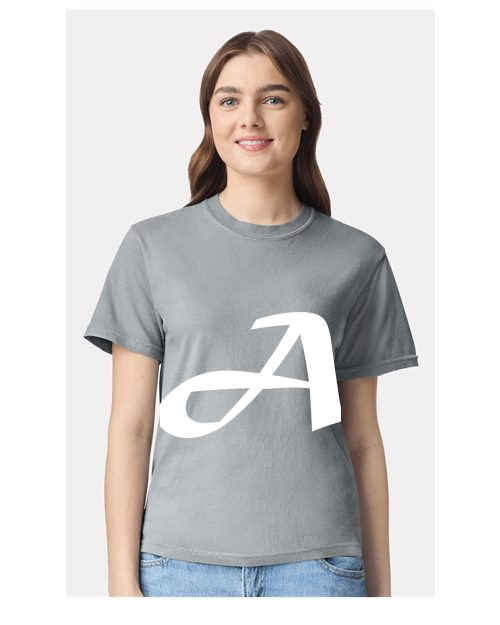 Alphabet A T-Shirt 9 inch calligraphy White ink, Granite