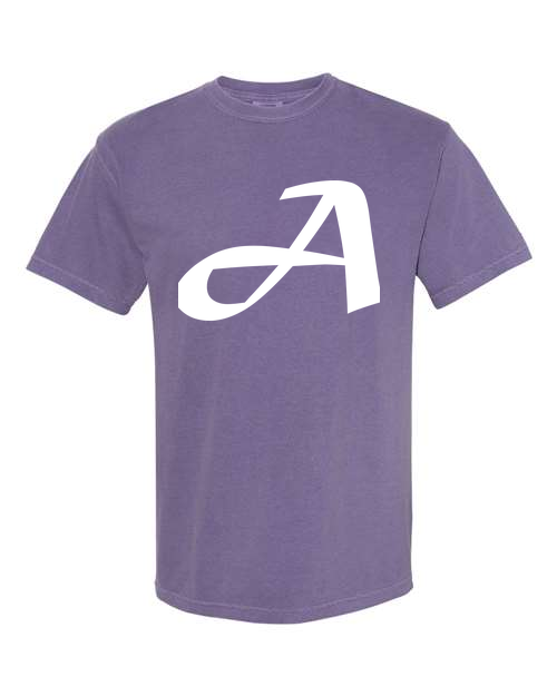 Alphabet A T-Shirt 9 inch calligraphy White ink, Grape
