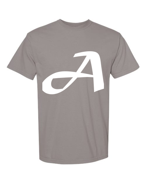 Alphabet A T-Shirt 9 inch calligraphy White ink, Grey