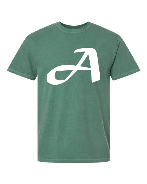 Alphabet A T-Shirt 9 inch calligraphy White ink, Light Green