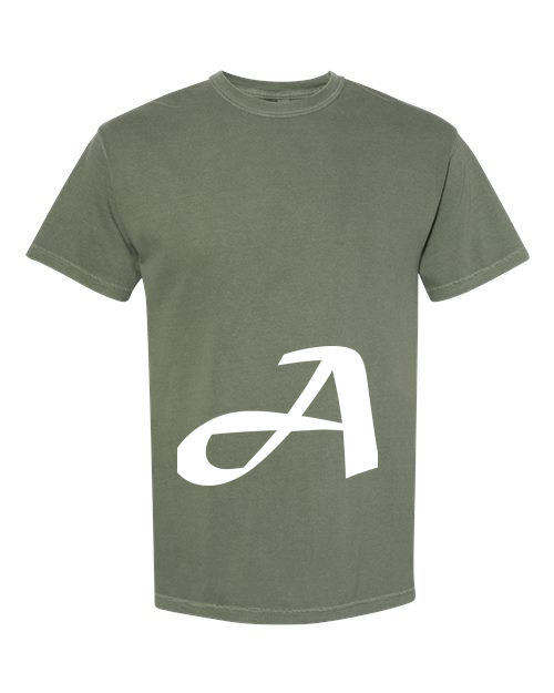 Alphabet A T-Shirt 9 inch calligraphy White ink, Moss
