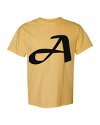 Alphabet A T-Shirt 9 inch calligraphy Black ink, Mustard