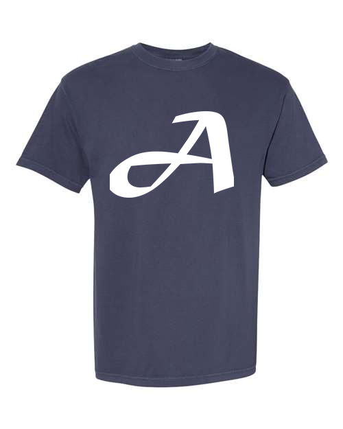 Alphabet A T-Shirt 9 inch calligraphy White ink, Navy