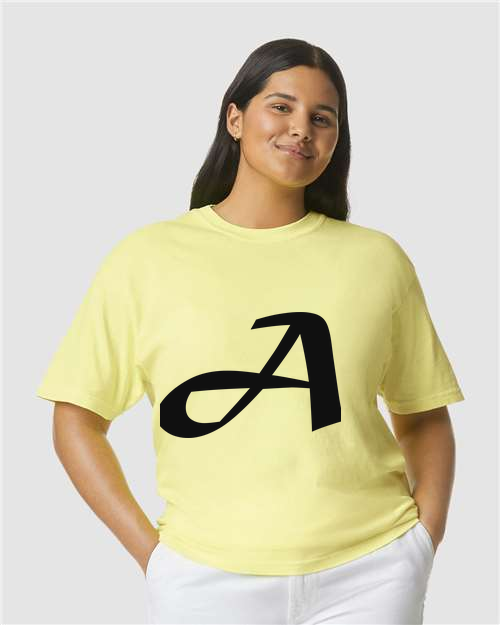 Alphabet A T-Shirt 9 inch calligraphy Black ink, Neon Lemon