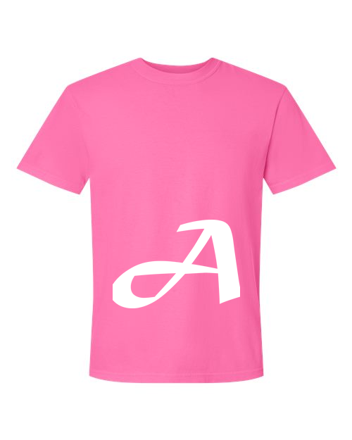 Alphabet A T-Shirt 9 inch calligraphy White ink, Neon Pink