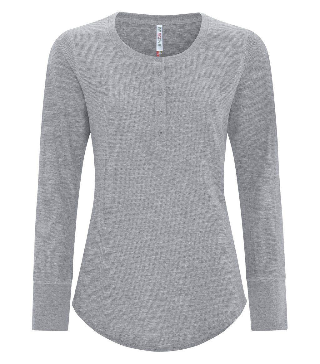 ATC ESACTIVE ATC8064L, Vintage Thermal Long Sleeve Ladies' Henley, Grey Heather*