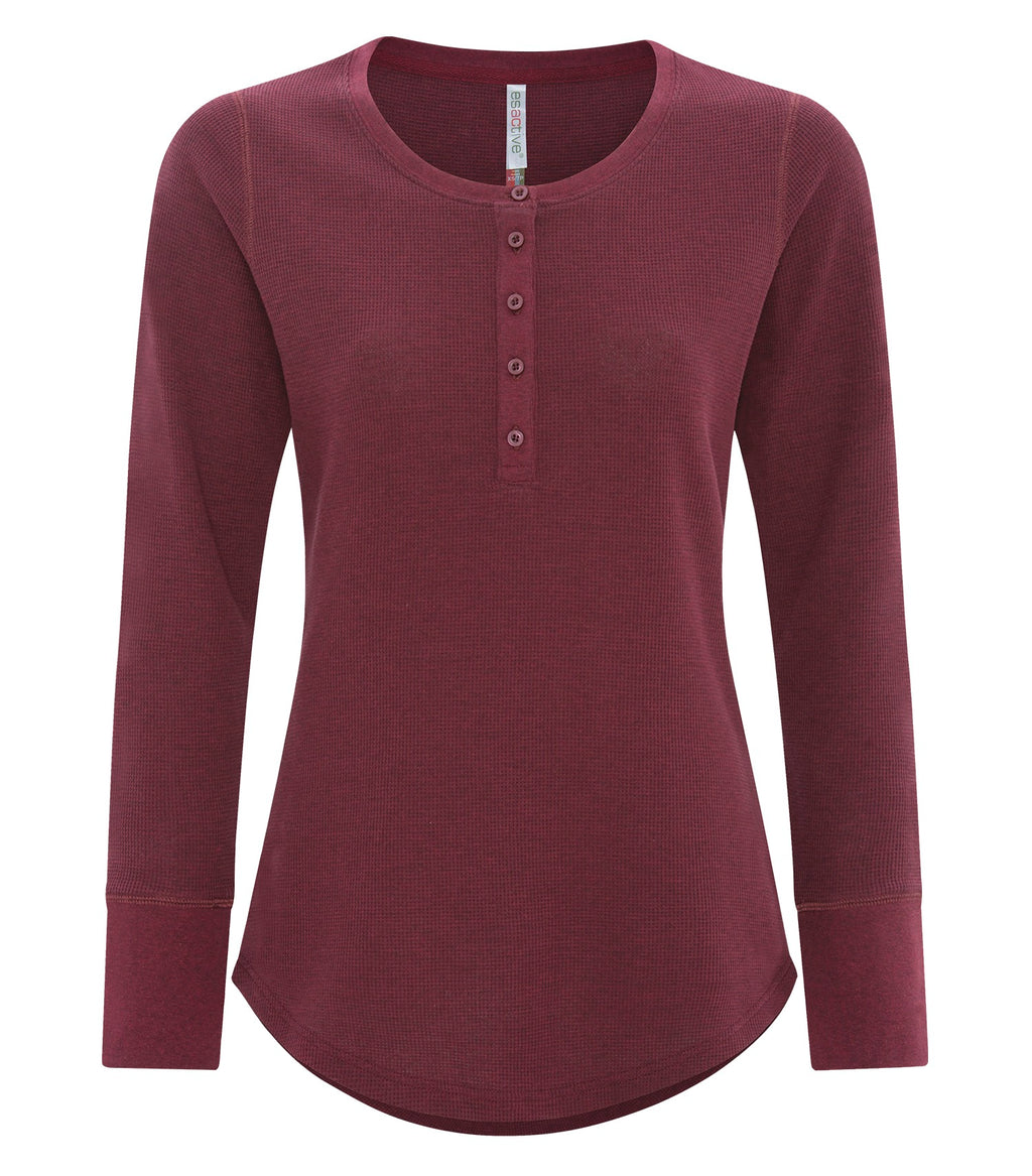 ATC ESACTIVE ATC8064L, Vintage Thermal Long Sleeve Ladies' Henley, Cardinal Heather