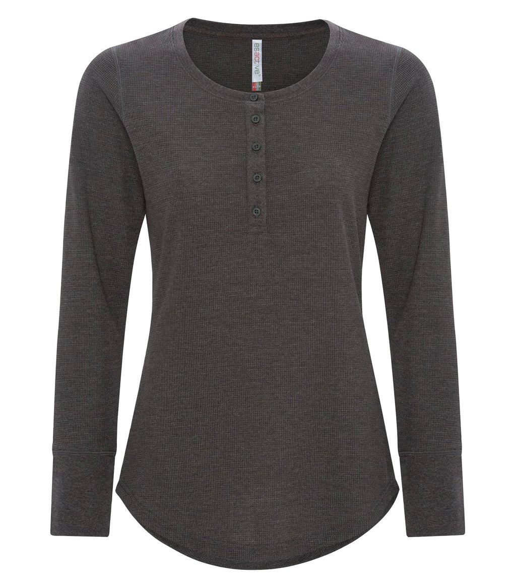 ATC ESACTIVE ATC8064L, Vintage Thermal Long Sleeve Ladies' Henley, Charcoal Heather