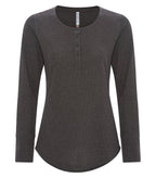 ATC ESACTIVE ATC8064L, Vintage Thermal Long Sleeve Ladies' Henley, Charcoal Heather