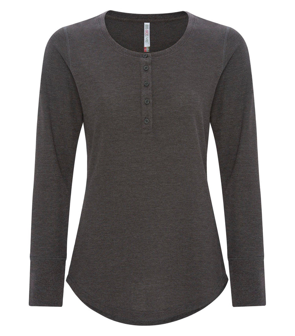 ATC ESACTIVE ATC8064L, Vintage Thermal Long Sleeve Ladies' Henley, Charcoal Heather