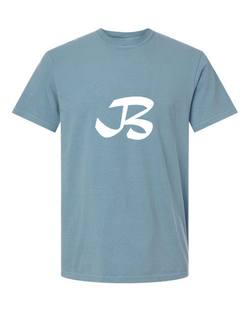 Alphabet B T-Shirt 9 inch calligraphy White ink, Ice Blue