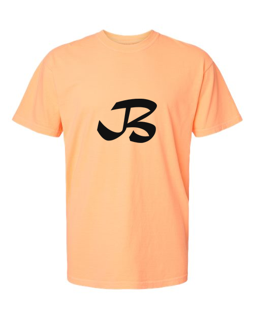 Alphabet B T-Shirt 9 inch calligraphy Black ink, Neon Cantaloupe