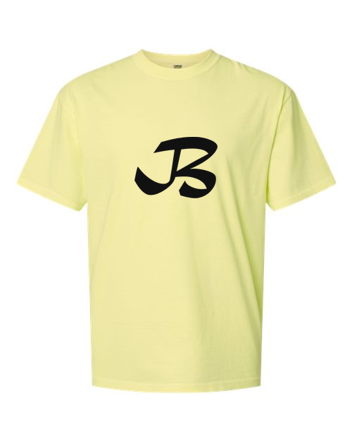 Alphabet B T-Shirt 9 inch calligraphy Black ink, Neon Lemon