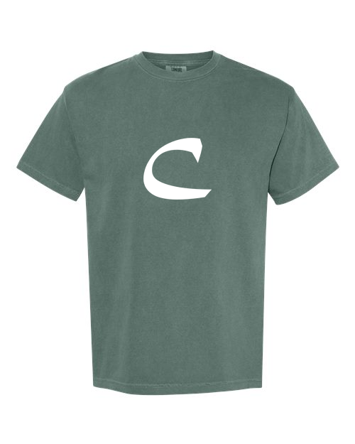 Alphabet C T-Shirt 9 inch calligraphy White ink, Blue Spruce