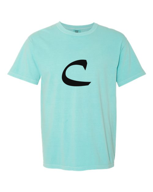 Alphabet C T-Shirt 9 inch calligraphy Black ink, Chalky Mint