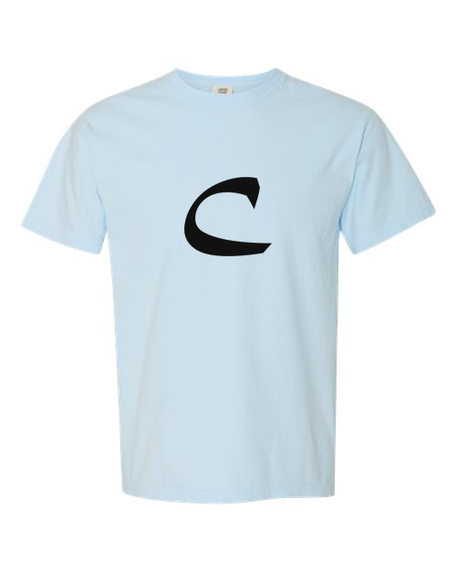 Alphabet C T-Shirt 9 inch calligraphy Black ink, Chambray