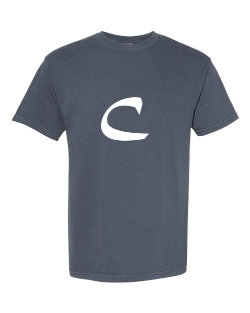 Alphabet C T-Shirt 9 inch calligraphy White ink, Denim