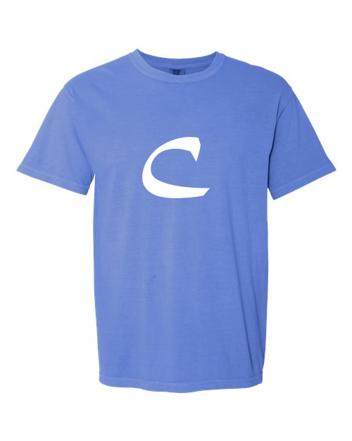 Alphabet C T-Shirt 9 inch calligraphy White ink, Flo Blue
