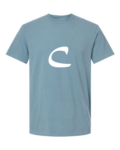 Alphabet C T-Shirt 9 inch calligraphy White ink, Ice Blue