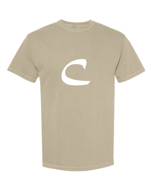 Alphabet C T-Shirt 9 inch calligraphy White ink, Khaki
