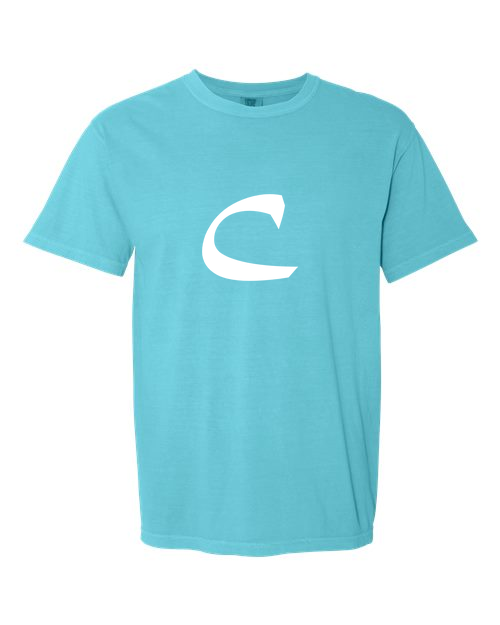 Alphabet C T-Shirt 9 inch calligraphy White ink, Lagoon