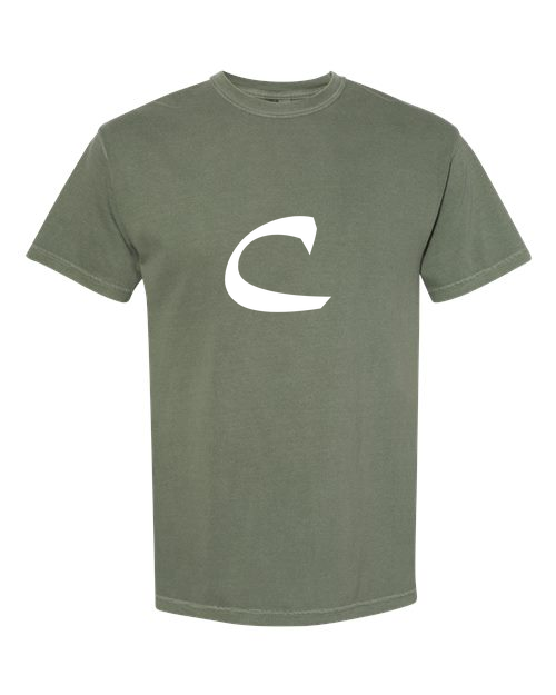 Alphabet C T-Shirt 9 inch calligraphy White ink, Moss