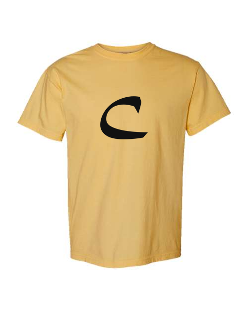 Alphabet C T-Shirt 9 inch calligraphy Black ink, Mustard