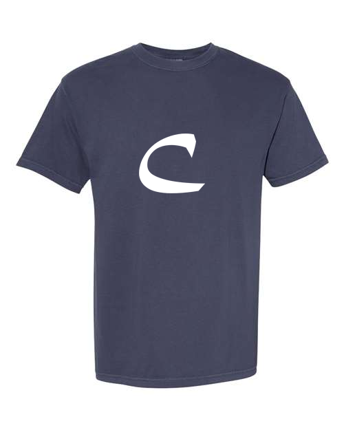Alphabet C T-Shirt 9 inch calligraphy White ink, Navy