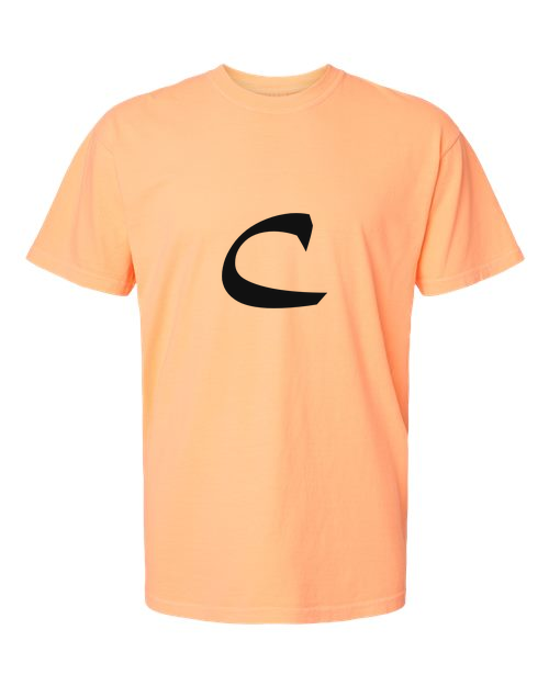 Alphabet C T-Shirt 9 inch calligraphy Black ink, Neon Cantaloupe