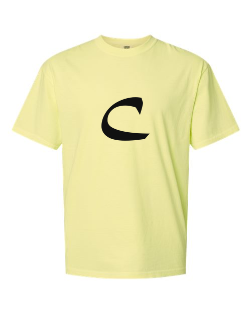 Alphabet C T-Shirt 9 inch calligraphy Black ink, Neon Lemon